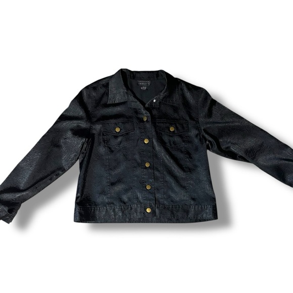 Spenser Jeremy Black Satin Long Sleeve Gold Buttons Collared Simple Chic Shirt - Picture 9 of 15